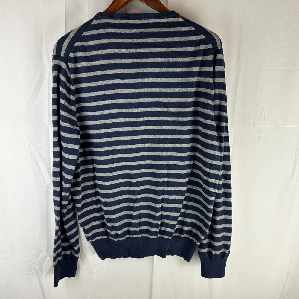 J‎ Crew Mens Striped Crewneck Sweater Cotton Cashmere Navy Grey Size L